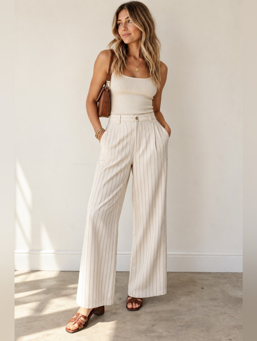 NWT Banana Republic Cream Pinstripe Wide-Leg Pant